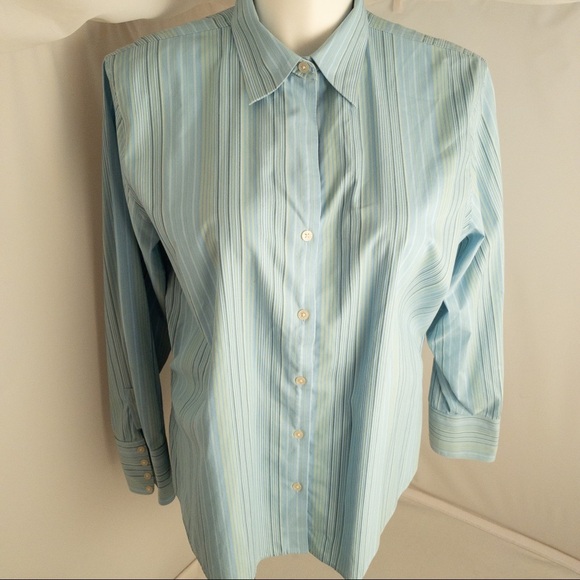 Eddie Bauer aqua green striped button down shirt 2X Tall - Picture 1 of 8